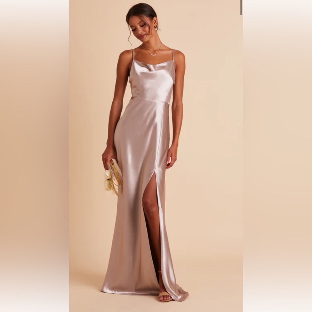 Birdy Grey Lisa Long Dress - M shiny satin taupe